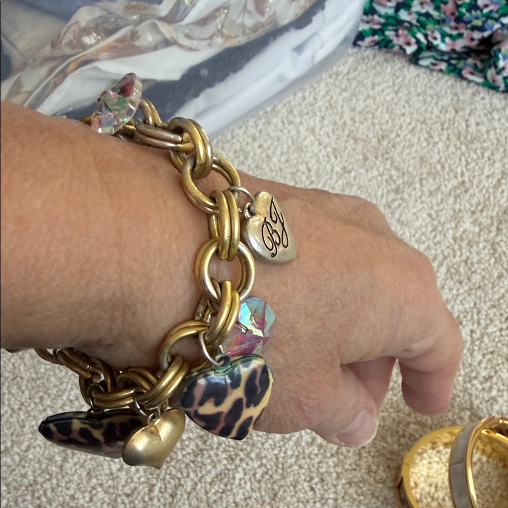 BETSY JOHNSON Gold and Leopard Charm Bracelet